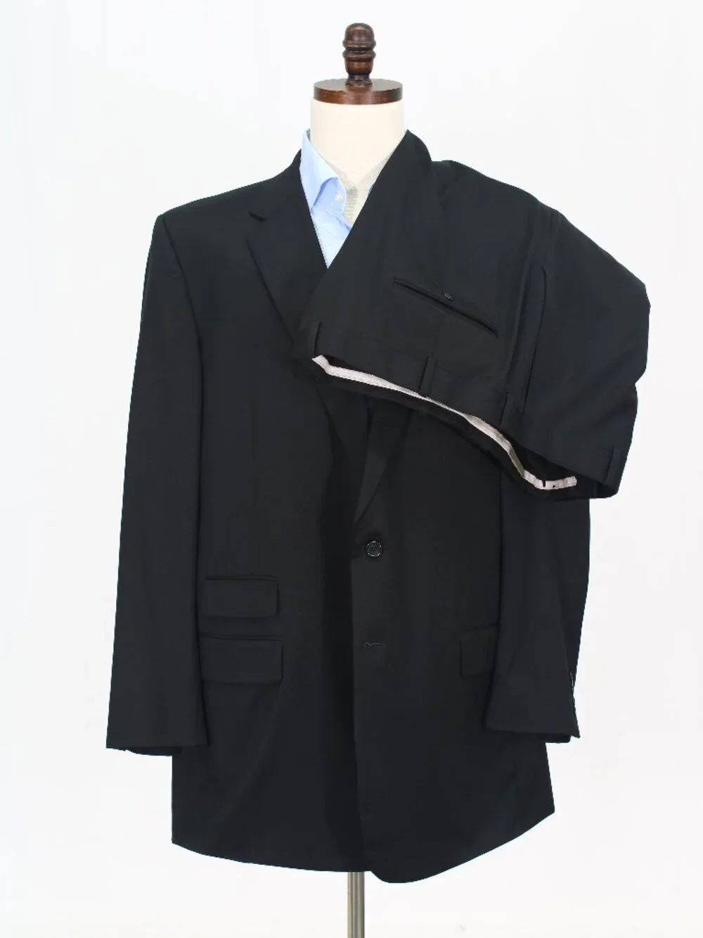 Bespoke 50L 44x32 Black Full Suit 2-Button Solid R933